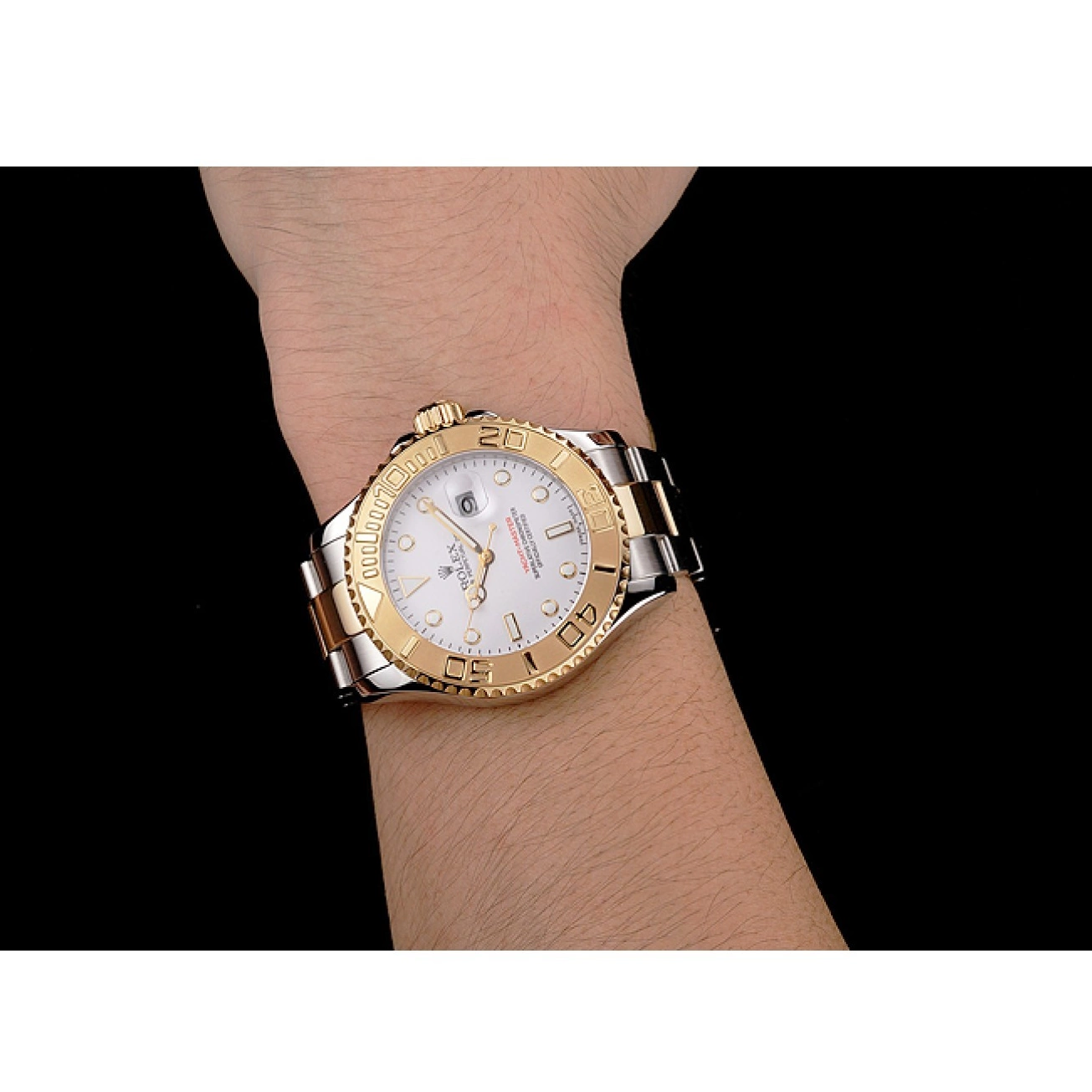 Aaa replica watch Case Dial Stainless Gold Bezel Two Bracelet Steel White Rolex Yacht-Master Tone 0819